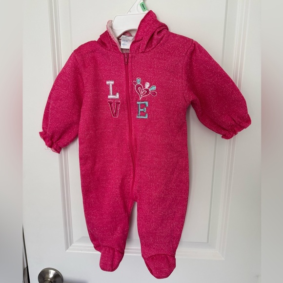 Coney Isle embroidered “LOVE” Zip Up Hoodie Footie - Picture 1 of 2